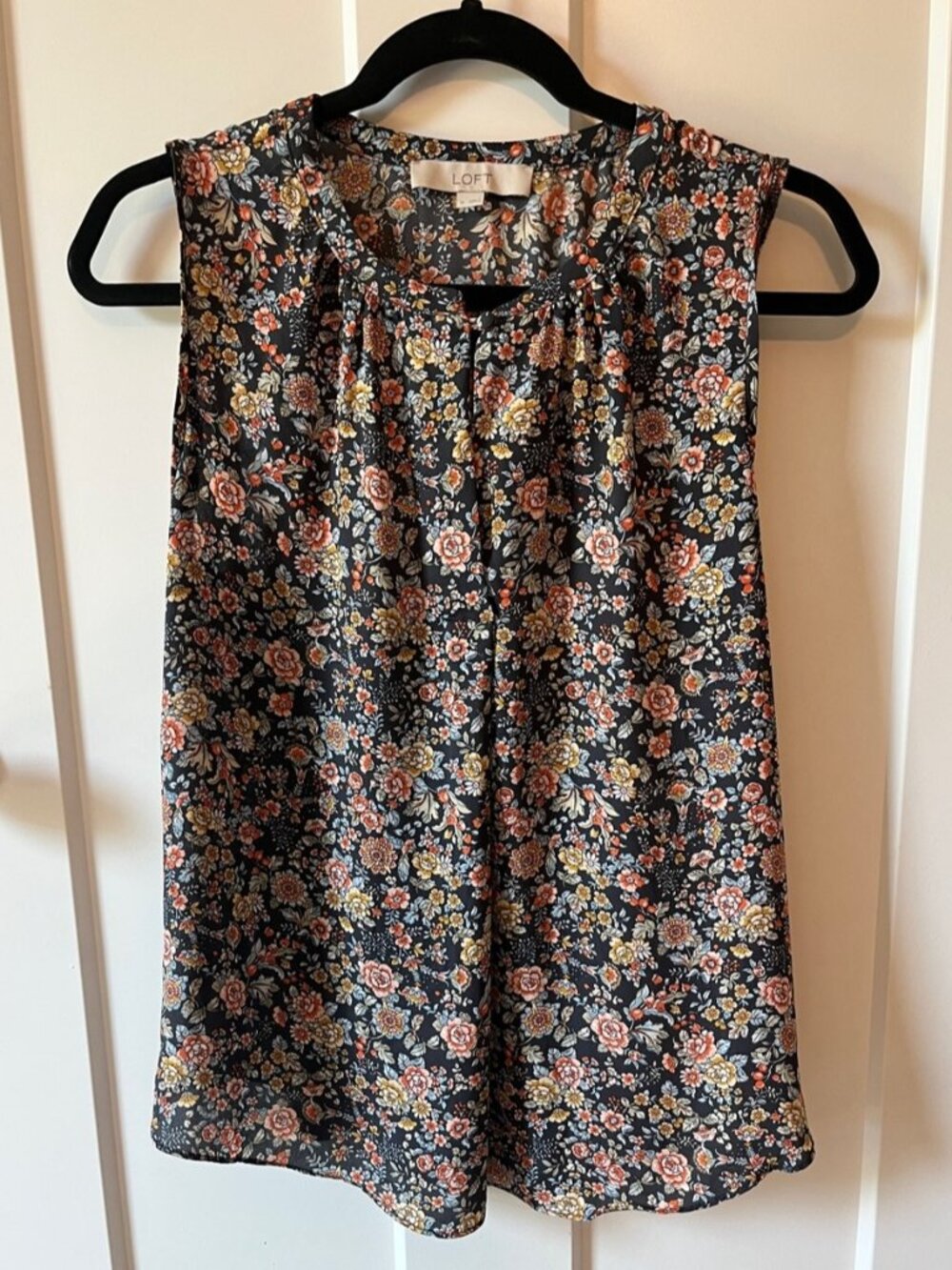 Black Floral Sleeveless Camisole with Coral & Mustard Accents